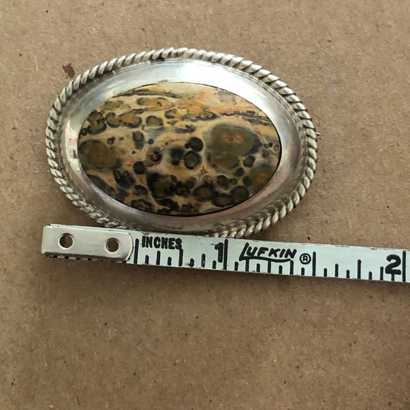 Vintage Adan Alvarado Brooch/Pin Leopard Skin Jasper 925 Sterling Silver - Picture 5 of 8
